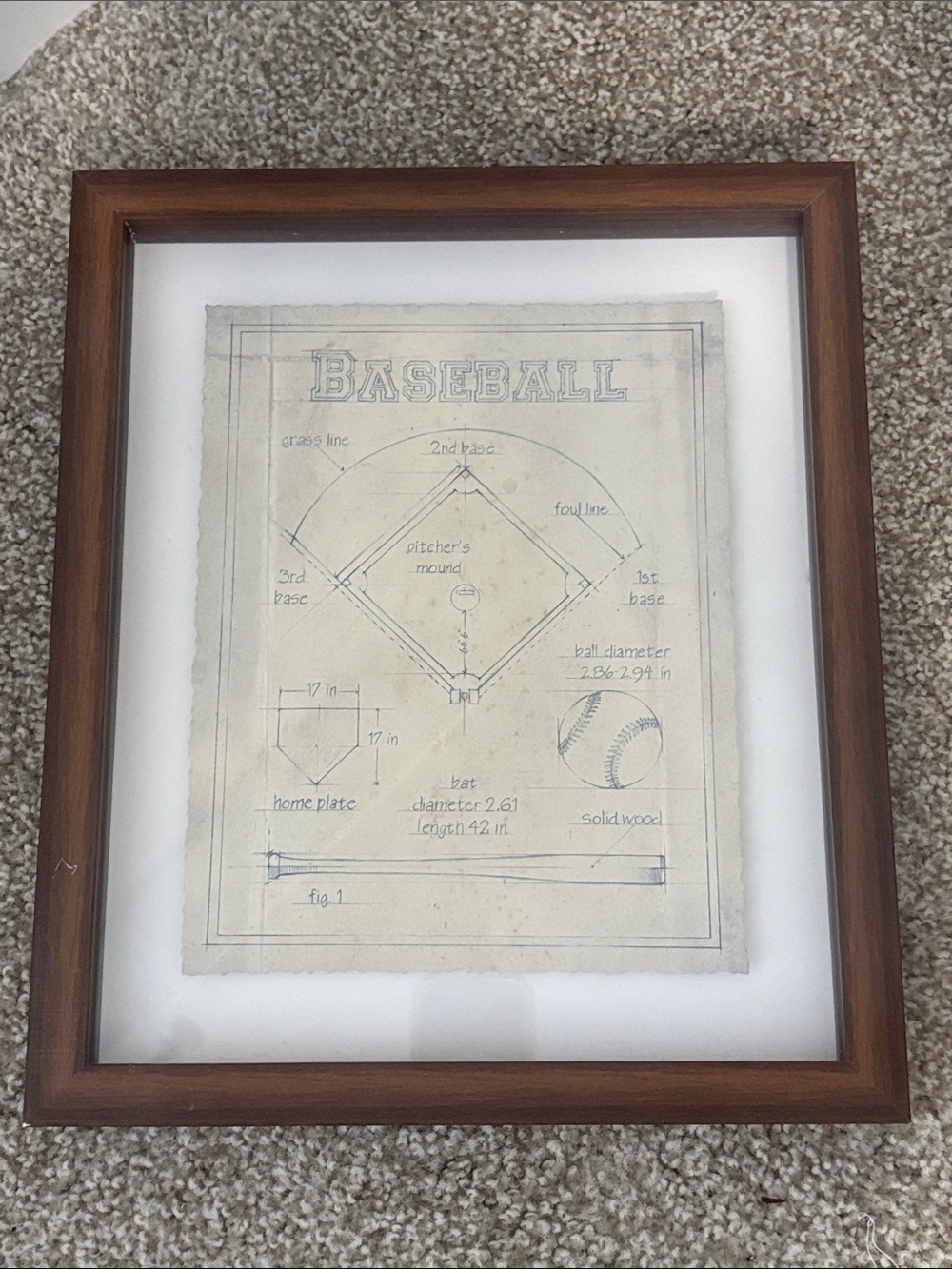 Hobby Lobby Brown Framed Baseball Blueprint Art